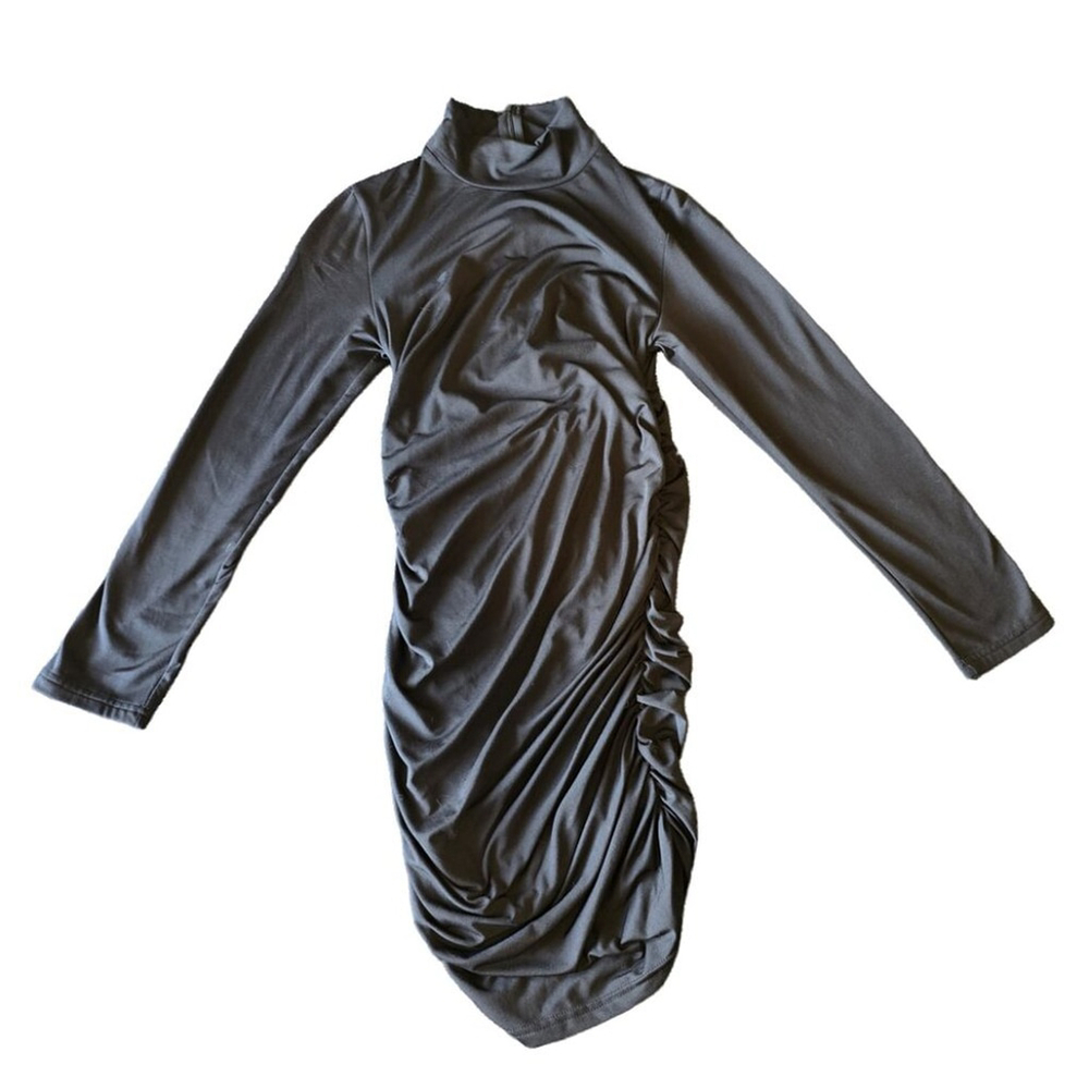 NWOT Women’s Size Medium Sexy Bodycon Stand Neck Long Sleeve Ruched‎ Mini Dress